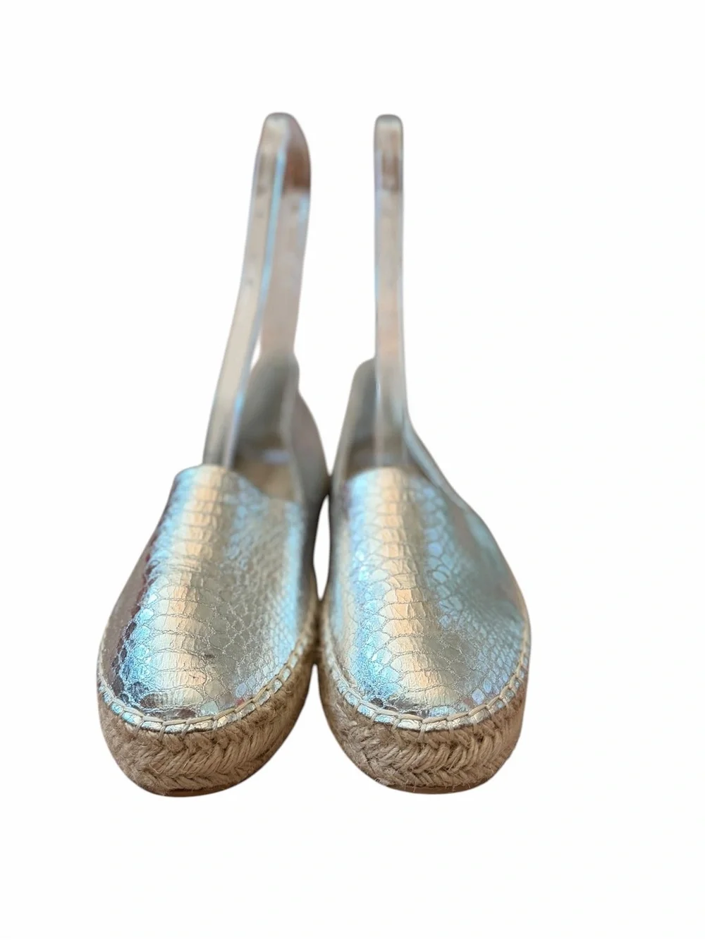 Jack Rogers Silver Palmer Snake-Print Metallic Espadrilles Women’s Sz 8.5